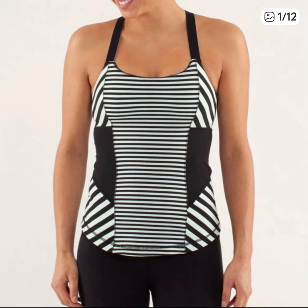 Lululemon Work It Out Sea Stripe Tank Size 6 Black Mint Green